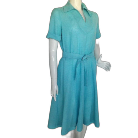 KAY WINSOR Day Dress, L, Aqua Blue, Short sleeves, Dagger collar, VINTAGE - Picture 2 of 13